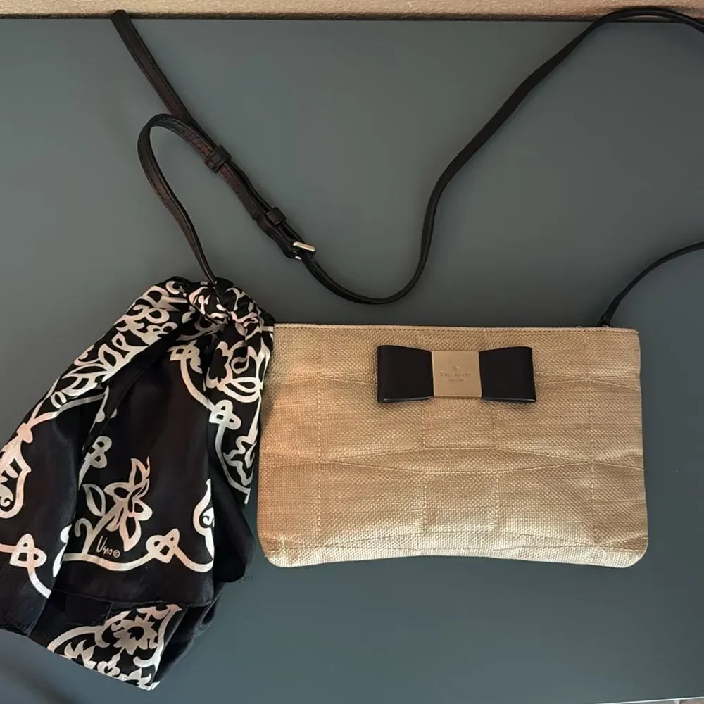 KATE SPADE Veranda Place Straw Maree Crossbody Bag W/ Vera Silk Scarf